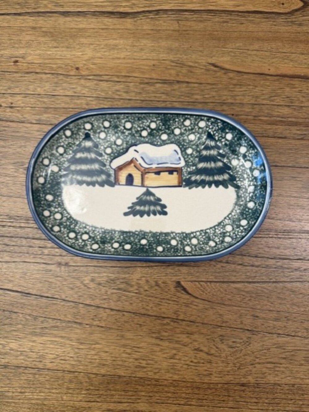 Oval Christmas/Winter UNITAK Polish Pottery DIsh
